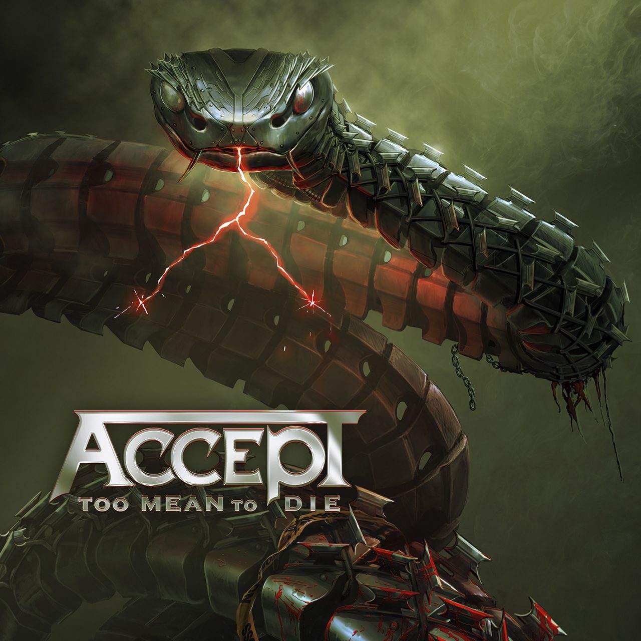 Auf dem Albumcover von "Too Mean To Die", dem 16. Studioalbum von Accept, ist eine Schlange zu sehen.