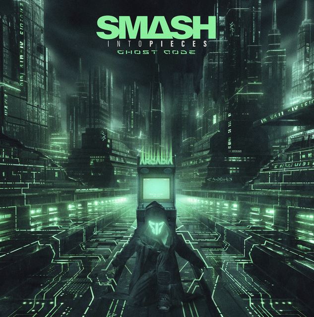 Das Albumcover "Ghost Code" von Smash Into Pieces zeigt den Apocalypse DJ, der in einer futuristischen Stadt steht.