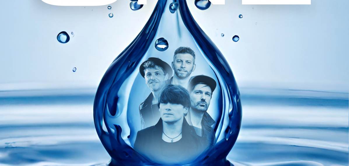 Das Albumcover "One" von Stereotide zeigt einen Tropfen, der auf das Wasser fällt. Im Wassertropfen sind die Gesichter der Band abgebildet.